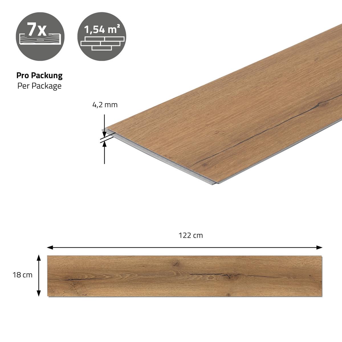 VINYLBODEN Klick 6,16m²/28 Dielen PVC Bodenbelag Eiche Rustikal Holzoptik - Wildeiche, Kunststoff (122/18/0.42cm) - ML-DESIGN