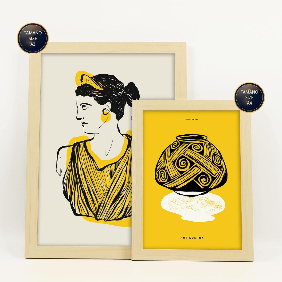 POSTER Set Mit 6 In Schwarzer Tinte Profile Von Der Griechischen Mythologie Inspirierte Drucke Für Innenarchitektur A3 & A4 Rahmen Aus Hellem Holz - Beige, Papier (29/3cm) - Nacnic