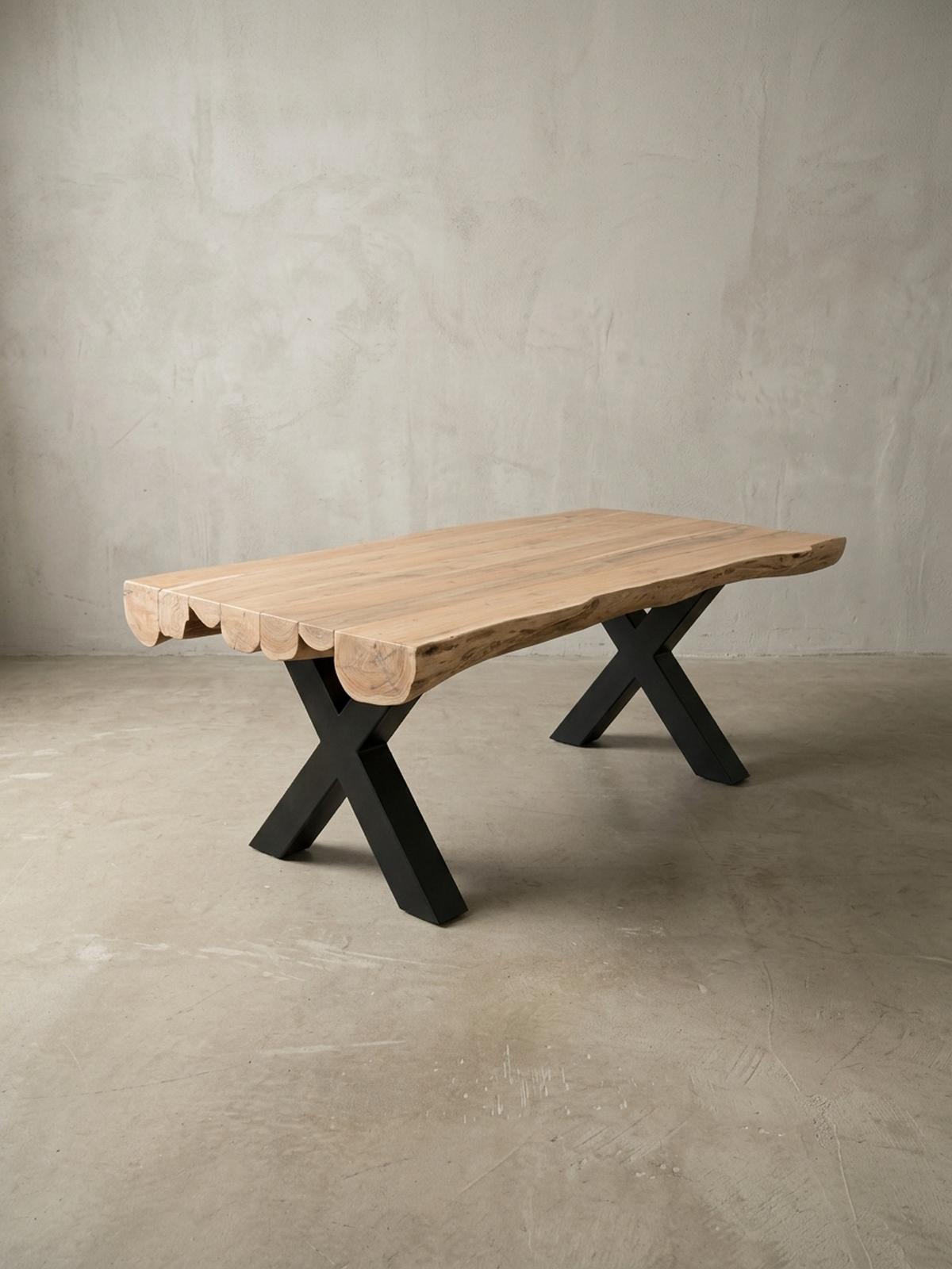 ESSZIMMERTISCH – Akazie Massivholz 200x100x77 cm X-Gestell Natur Schwarz - Beige/Schwarz, Holz/Metall (200/100/77cm) - KADIMA DESIGN