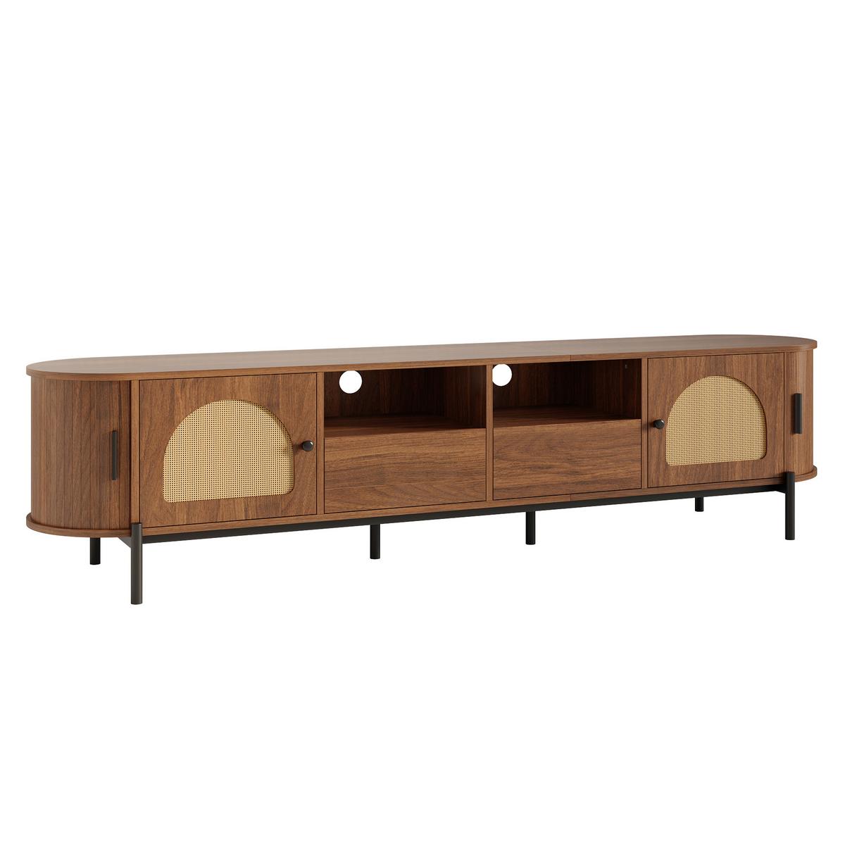 TV-LOWBOARD in holzoptik mit rattan, ovale form und viel stauraum - Walnussfarben, Holzwerkstoff (200/49.5/40cm) - Urban Meuble