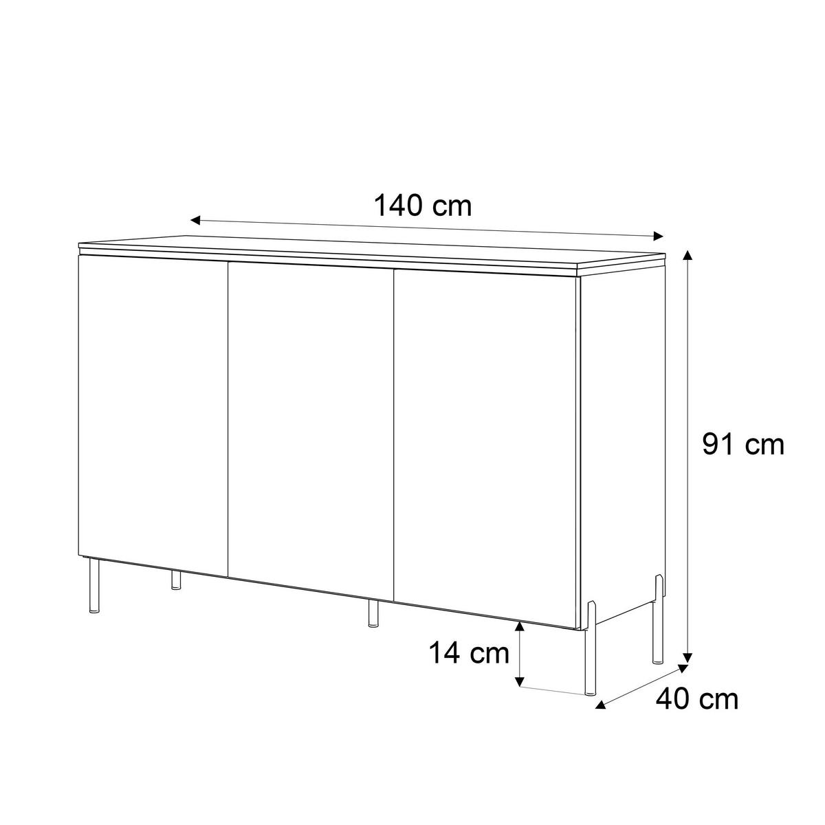 KOMMODE AURORA 3D Weiß / Weiß hochglanz mit gerade Goldchrom Fuße - Weiß Hochglanz/Goldfarben, Holzwerkstoff/Metall (140/91/40cm) - Lookway