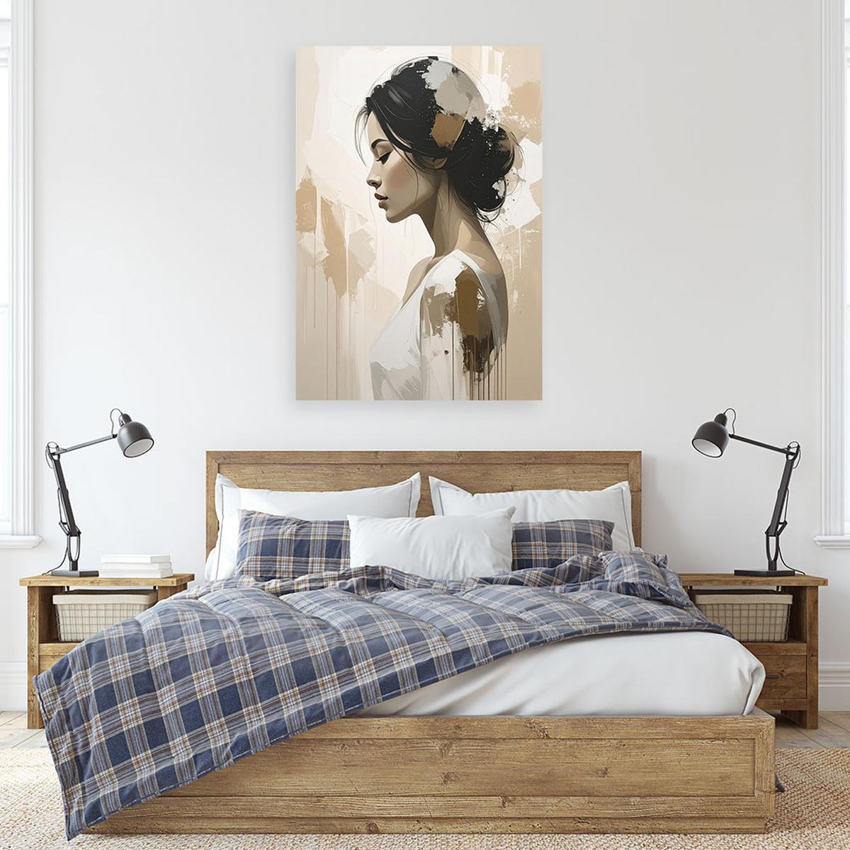 WANDBILD, Weibliche Figur abstrakt in beige - Weiß, Textil (70/100cm) - Feeby
