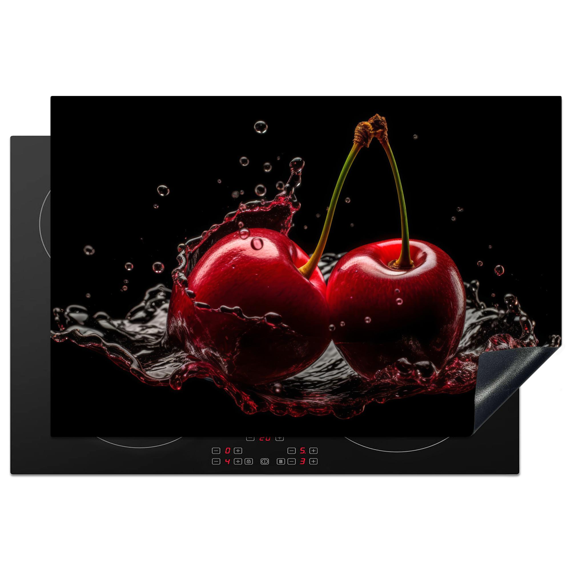 HERDABDECKPLATTE Kirsche - Rot - Frucht - Wasser - Schwarz Ceranfeldabdeckung 76x51.5 cm - Kirschrot, Kunststoff (76/51.5/0.2cm) - MuchoWow