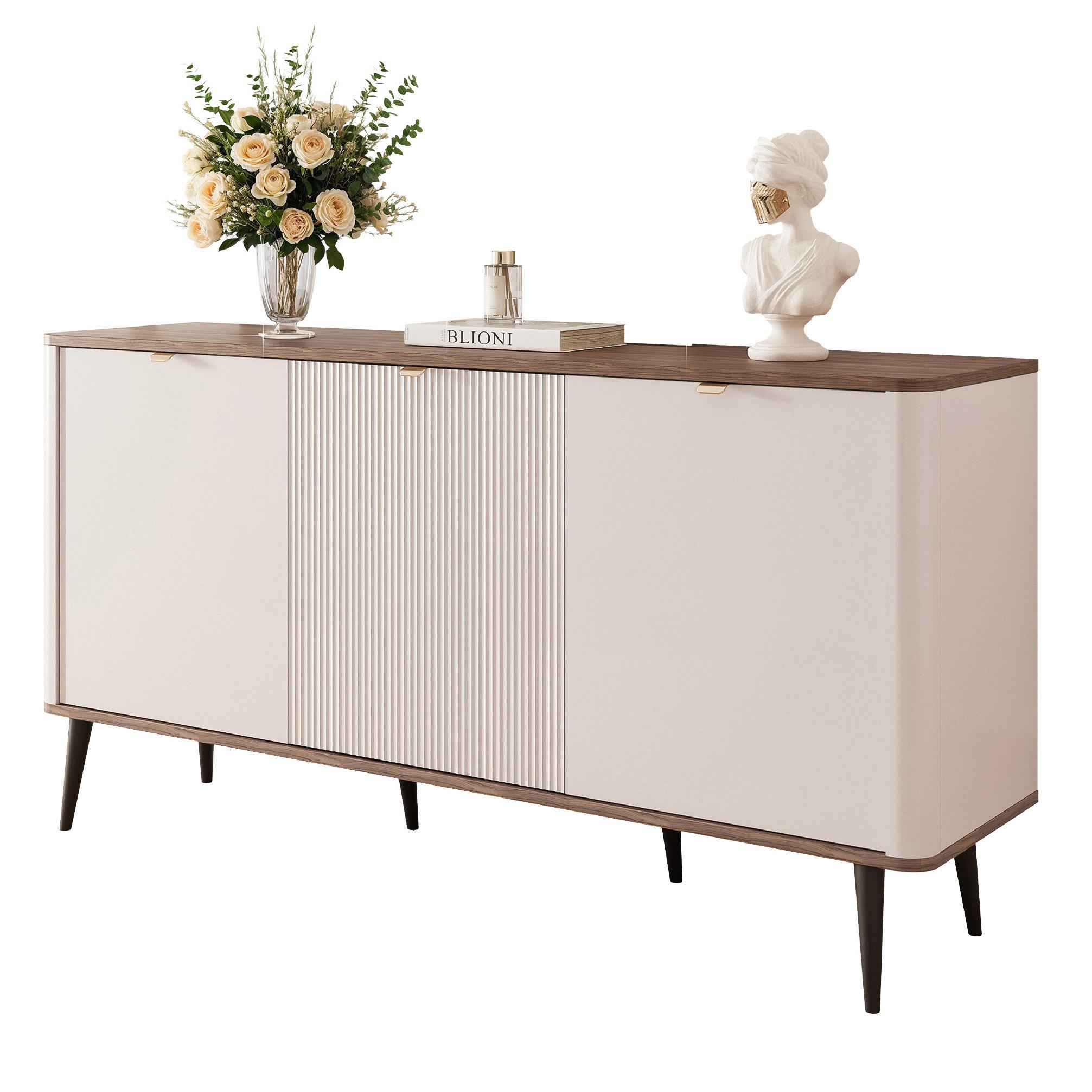 KOMMODE NAVANI 160 cm, Kaschmir / Nussbaum - Goldfarben/Nussbaumfarben, Holzwerkstoff/Metall (160/82/40cm) - Idohome