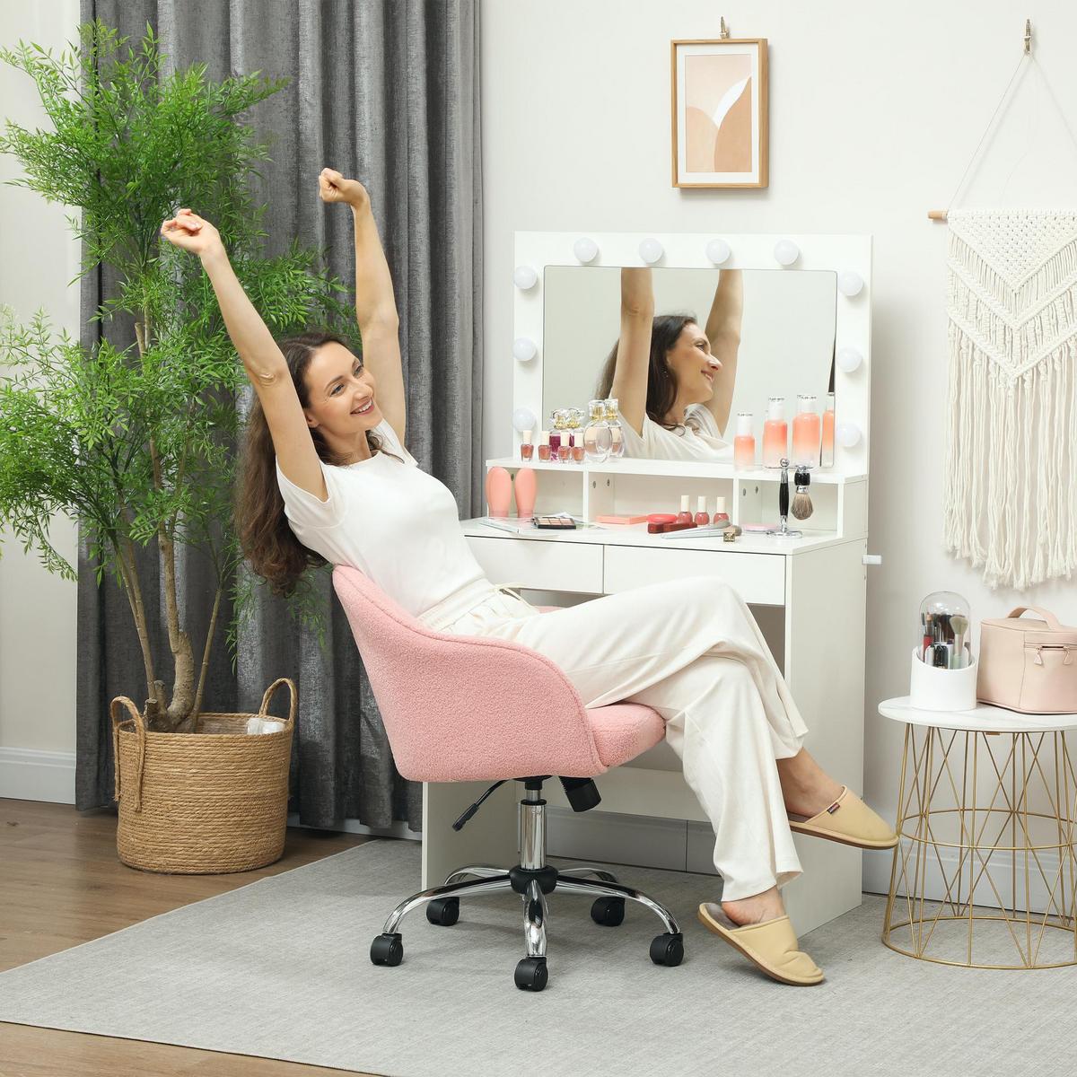BÜROSTUHL Polyester Kunstleder Rosa - Rosa, Kunststoff (61/86/56cm) - HOMCOM