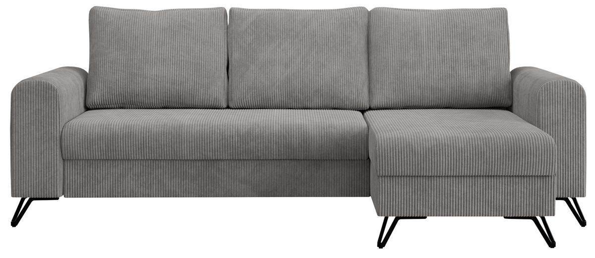 ECKSOFA Hugo Cord Hellgrau - Hellgrau/Schwarz, Textil/Metall (242/140cm) - MKS