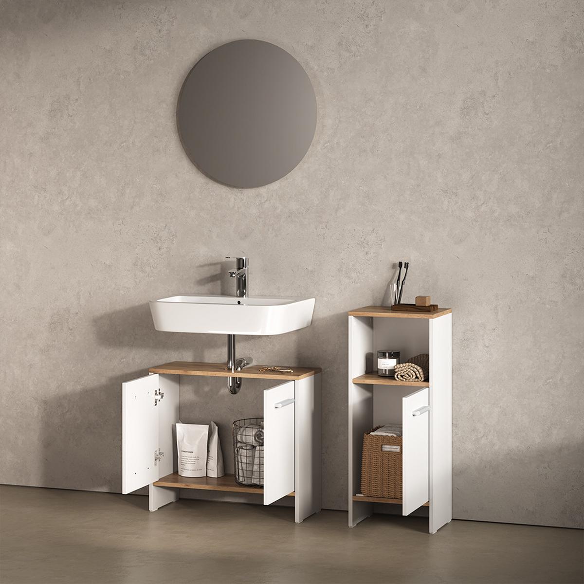 BADEZIMMERMÖBEL-SET Amalfi Weiß/Goldkraft Eiche 2 Teile - Honigeiche/Weiß, Holzwerkstoff (63.8/57/26.3cm) - Livinity®