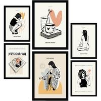 POSTER Set Mit 6 In Schwarzer Tinte Liebe Kunstdrucke Im Skizzenstil Für Innenarchitektur A3 & A4 Schwarzer Rahmen - Schwarz, Papier (29/3cm) - Nacnic