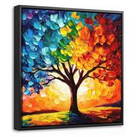 LEINWAND Bilder mit Rahmen - Baum - Kunst - Natur - Sonnenuntergang - 20x20 - Multicolor, Textil (20/20cm) - MuchoWow