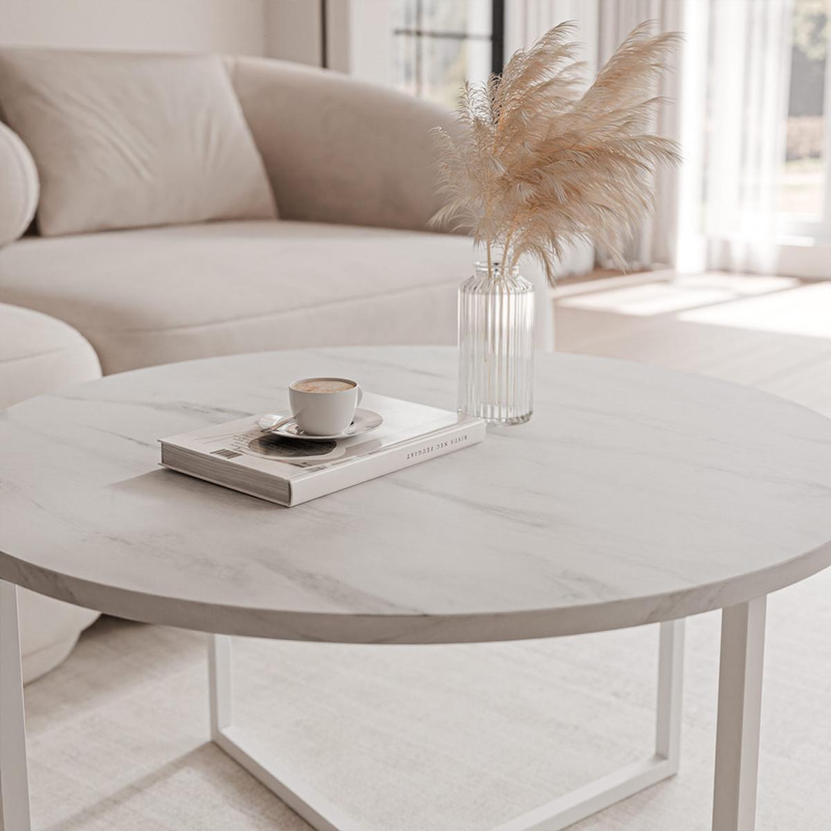 COUCHTISCH BESARO 75/47 cm runden, Weiß / Bianco - Perlmutt/Weiß, Metall (75/75/47cm) - Idohome