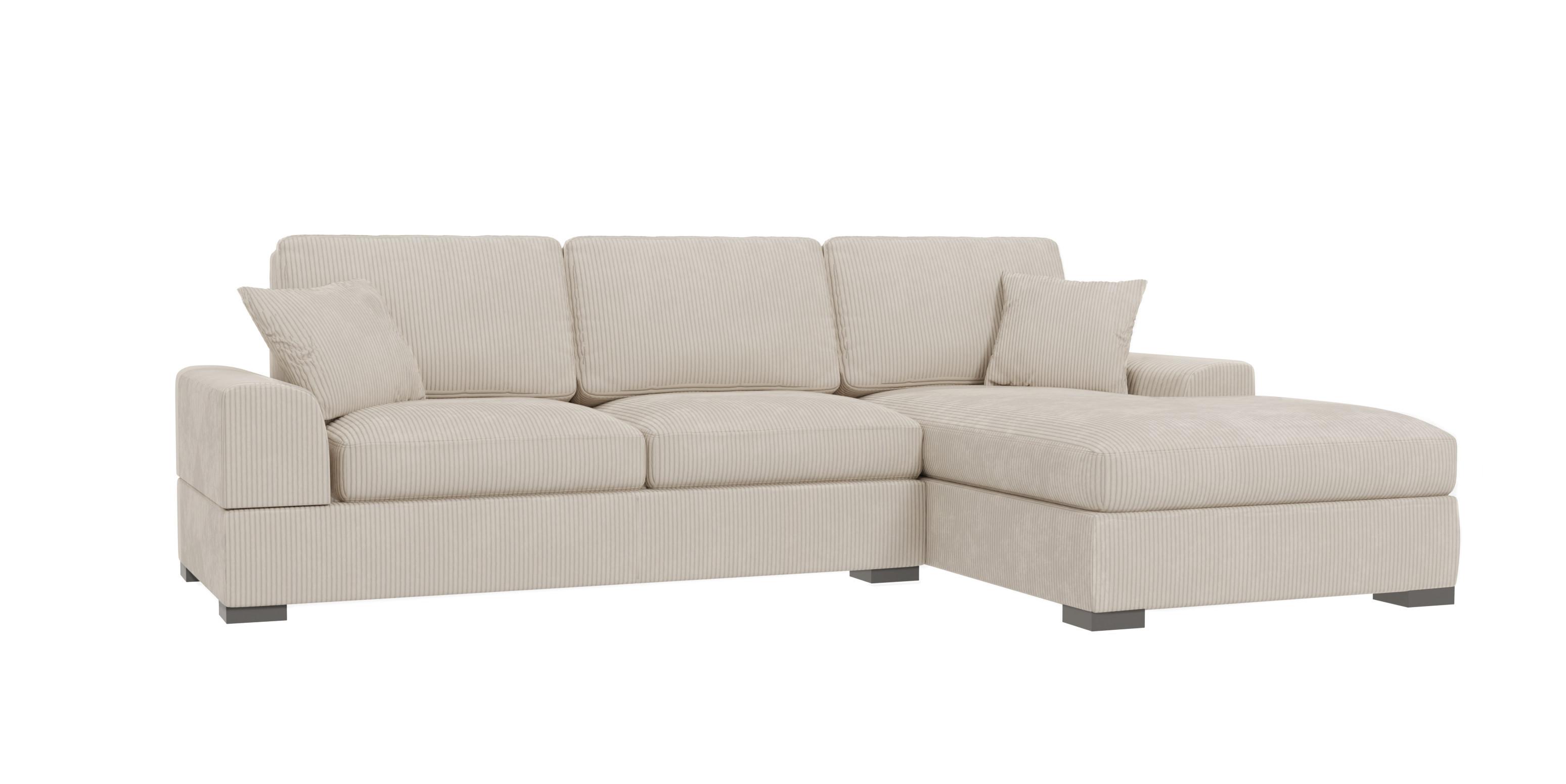 ECKSOFA Saga Beige Cord - Beige/Schwarz, Holz/Buchenholz (306/184cm) - S-Style Möbel