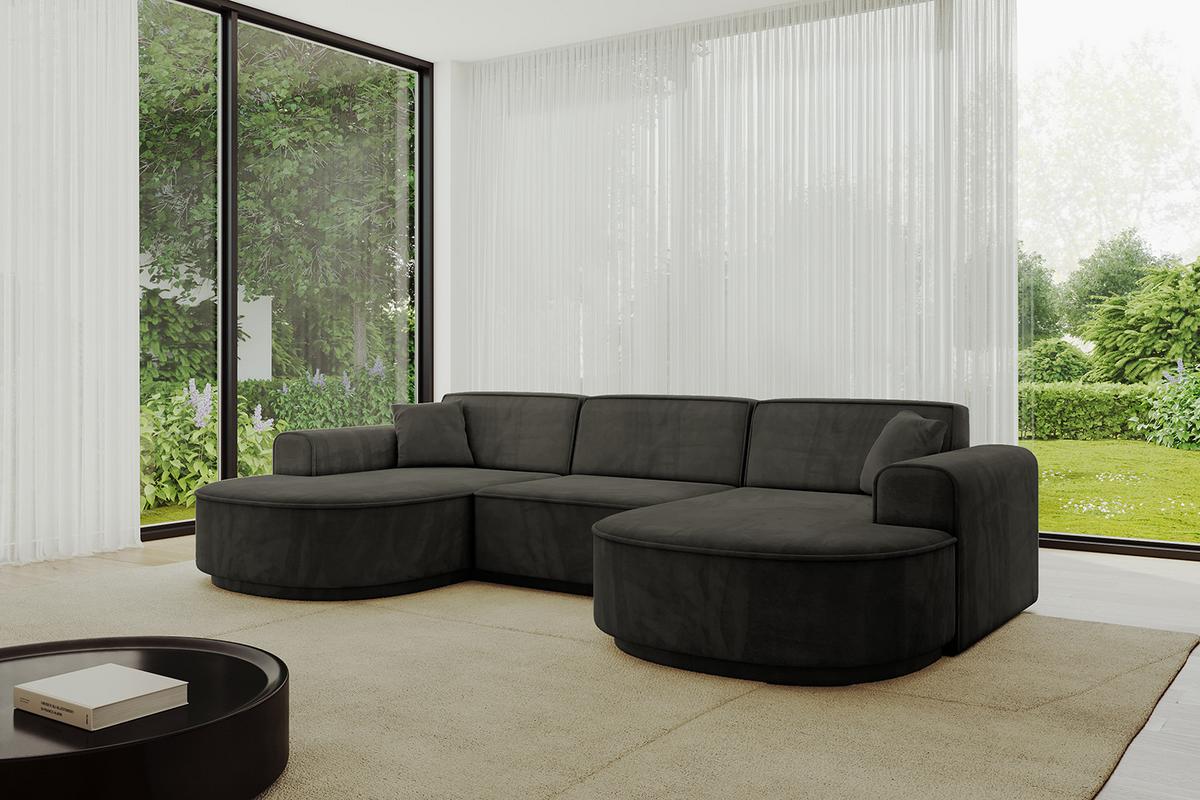 WOHNLANDSCHAFT MARI-U1-v3 - 303x171x83 cm Schwarz Velours - Schwarz, Holzwerkstoff/Kunststoff (303/83/171cm) - ALTDECOR
