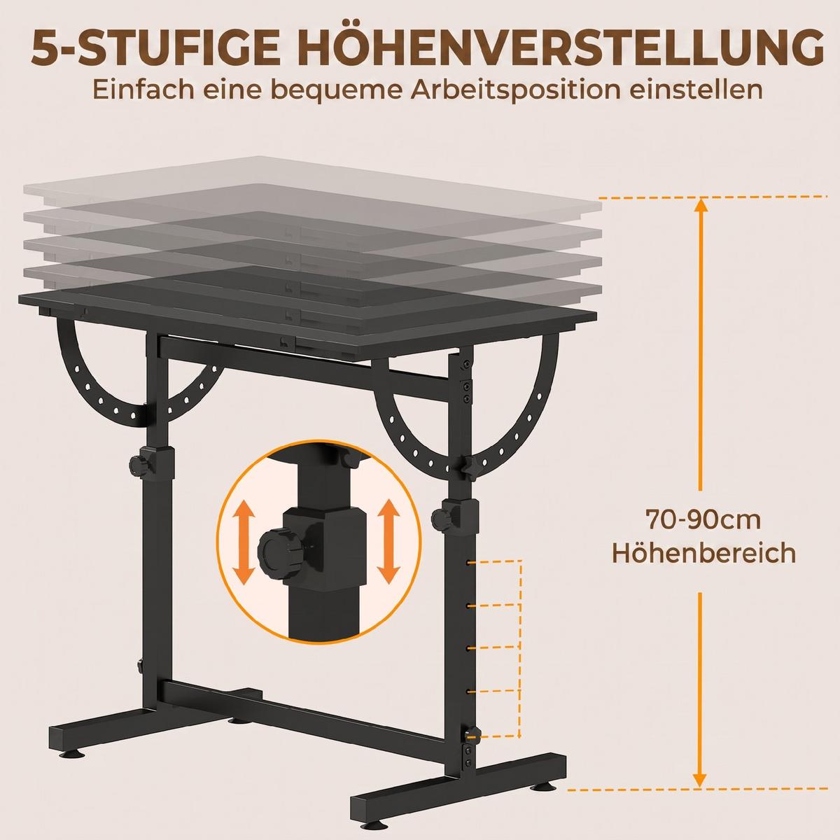 ZEICHENTISCH Spanplatte Stahl Schwarz - Schwarz, Holzwerkstoff/Metall (90/60/90cm) - HOMCOM