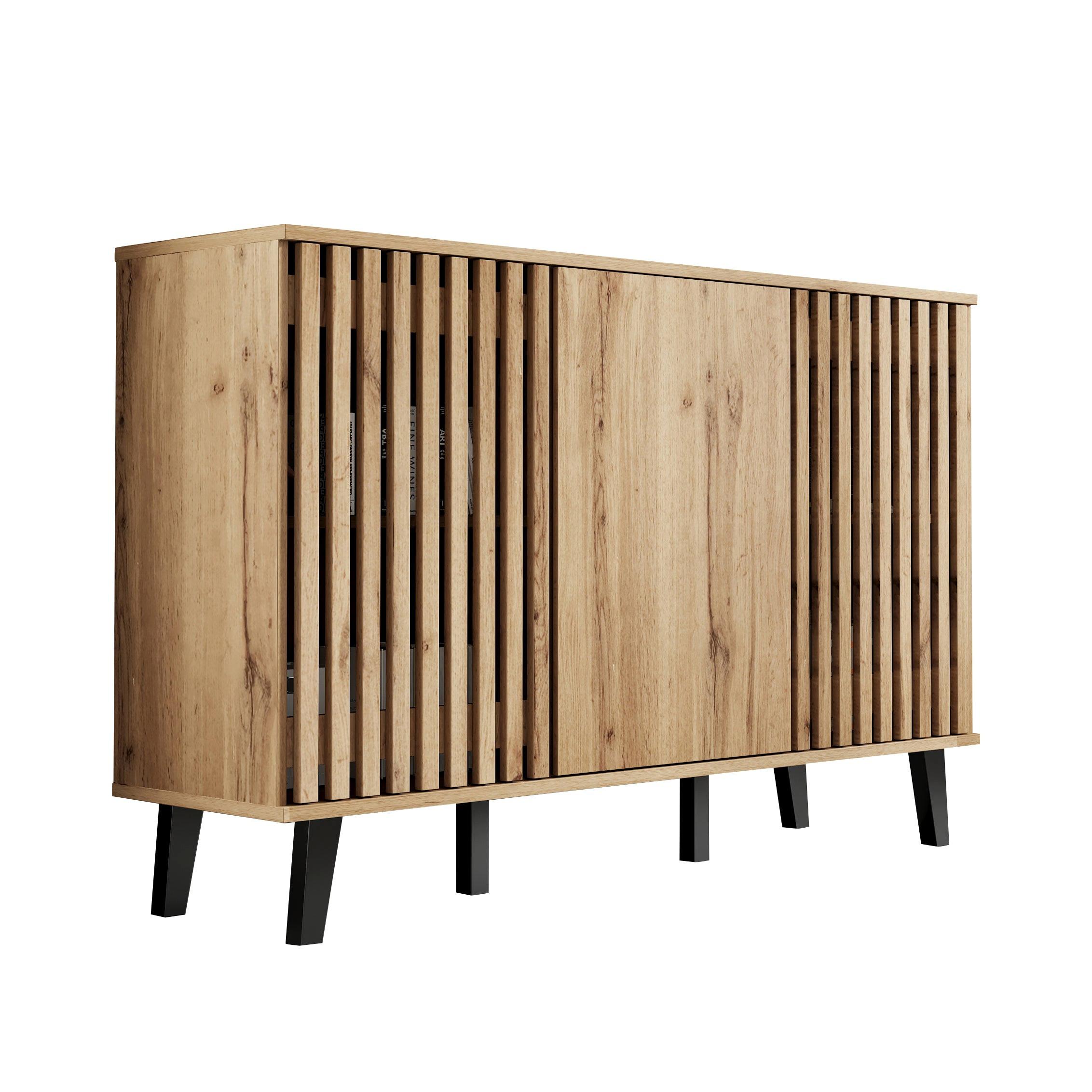 3-TÜRIGES Buffet mit Lamellendesign in Natürlicher Holzoptik,Beige - Naturfarben, Textil (40/95/150cm) - Urban Meuble