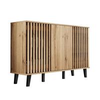 3-TÜRIGES Buffet mit Lamellendesign in Natürlicher Holzoptik,Beige - Naturfarben, Textil (40/95/150cm) - Urban Meuble