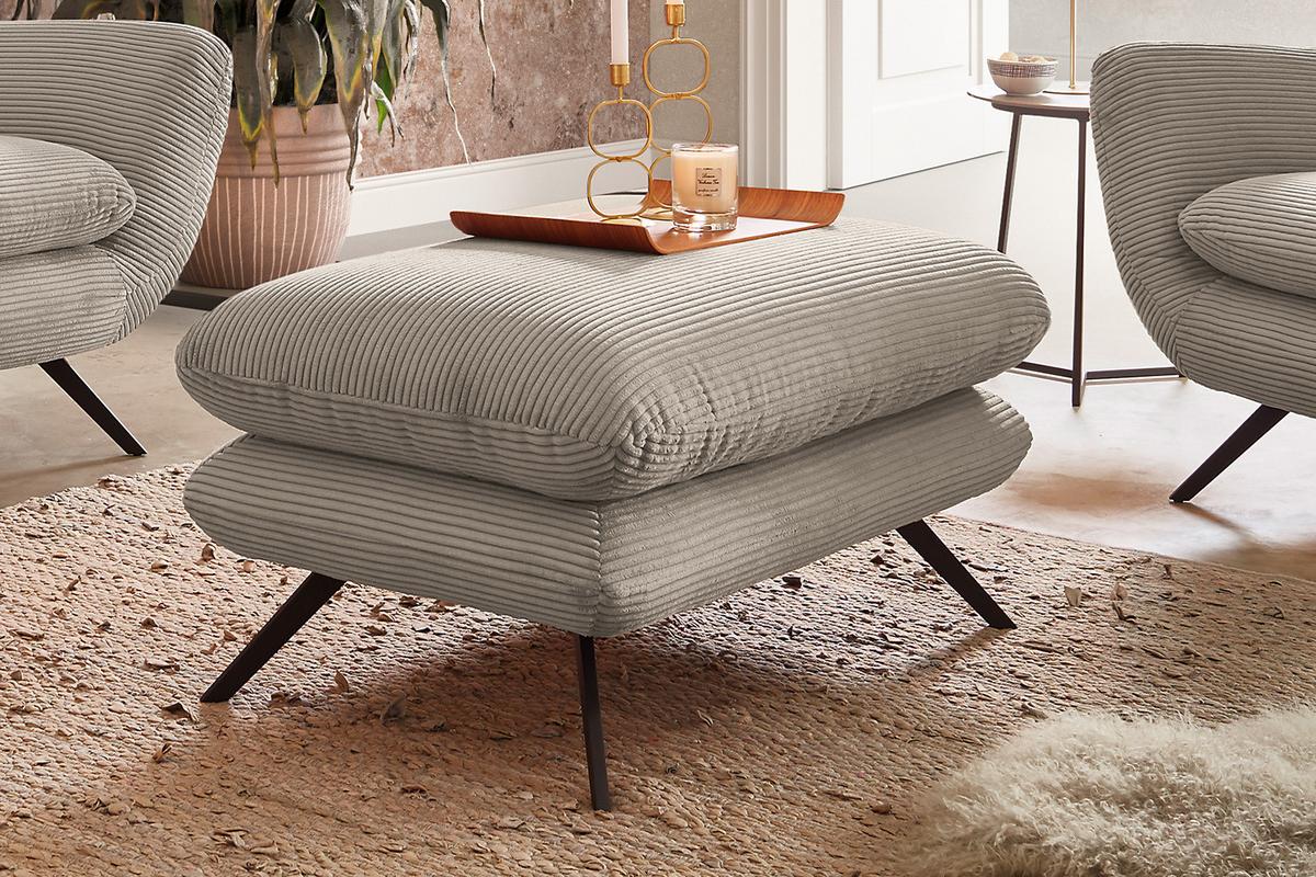 SESSEL CHARME Granit Cord - Greige/Schwarz, Textil/Metall (100/106/95cm) - KAWOLA