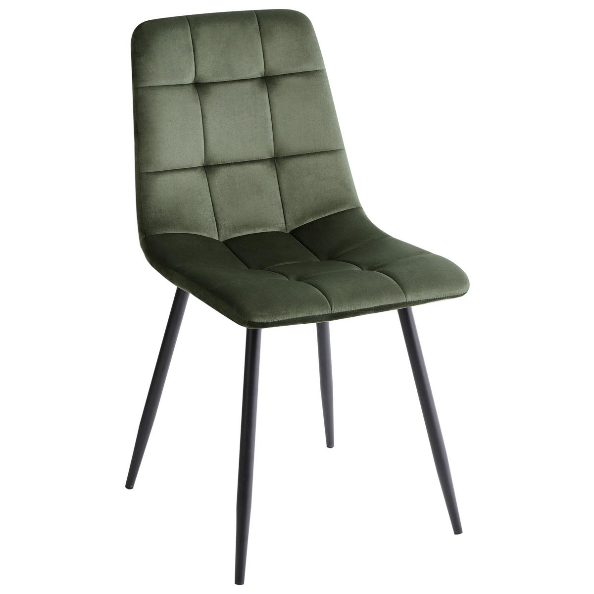 ESSZIMMERSTUHL 4er Set Samtstoff Olivgrün Powell - Schwarz/Olivgrün, Textil/Metall (45/88/62cm) - Beliani
