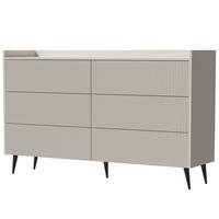 KOMMODE Amfali mit 6 Schubladen, geriffelte Fronten, Push-to-open, Metallbeine, 150 cm, Kaschmir - Kaschmir/Schwarz, Holzwerkstoff/Metall (150/92/41cm) - Beautysofa