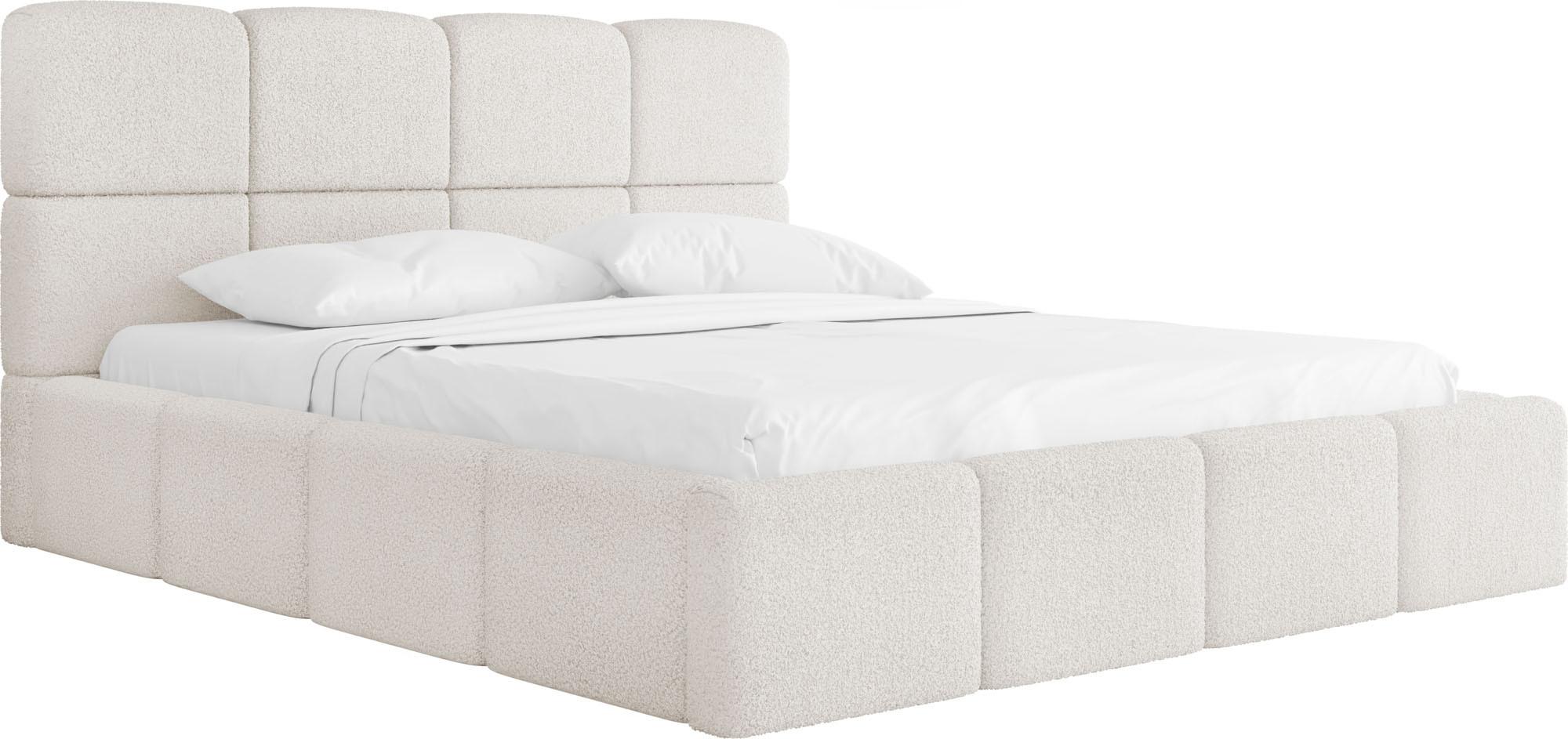 POLSTERBETT Tivio mit Bettkasten, Creme Boucle 120x200 cm - Birkefarben/Schwarz, Holzwerkstoff/Kunststoff (120/200cm) - WFL GROUP