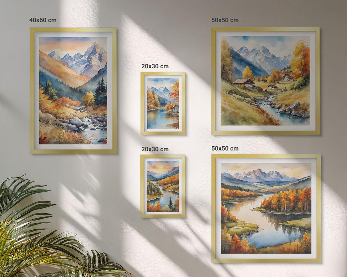 BILDER SET 5er Set - 50x50 cm & 20x30 cm & 40x60 cm Goldrahmen - Ansichten der Zitronenarchitektur von Positano - Goldfarben, Kunststoff (40/60cm) - TULUP
