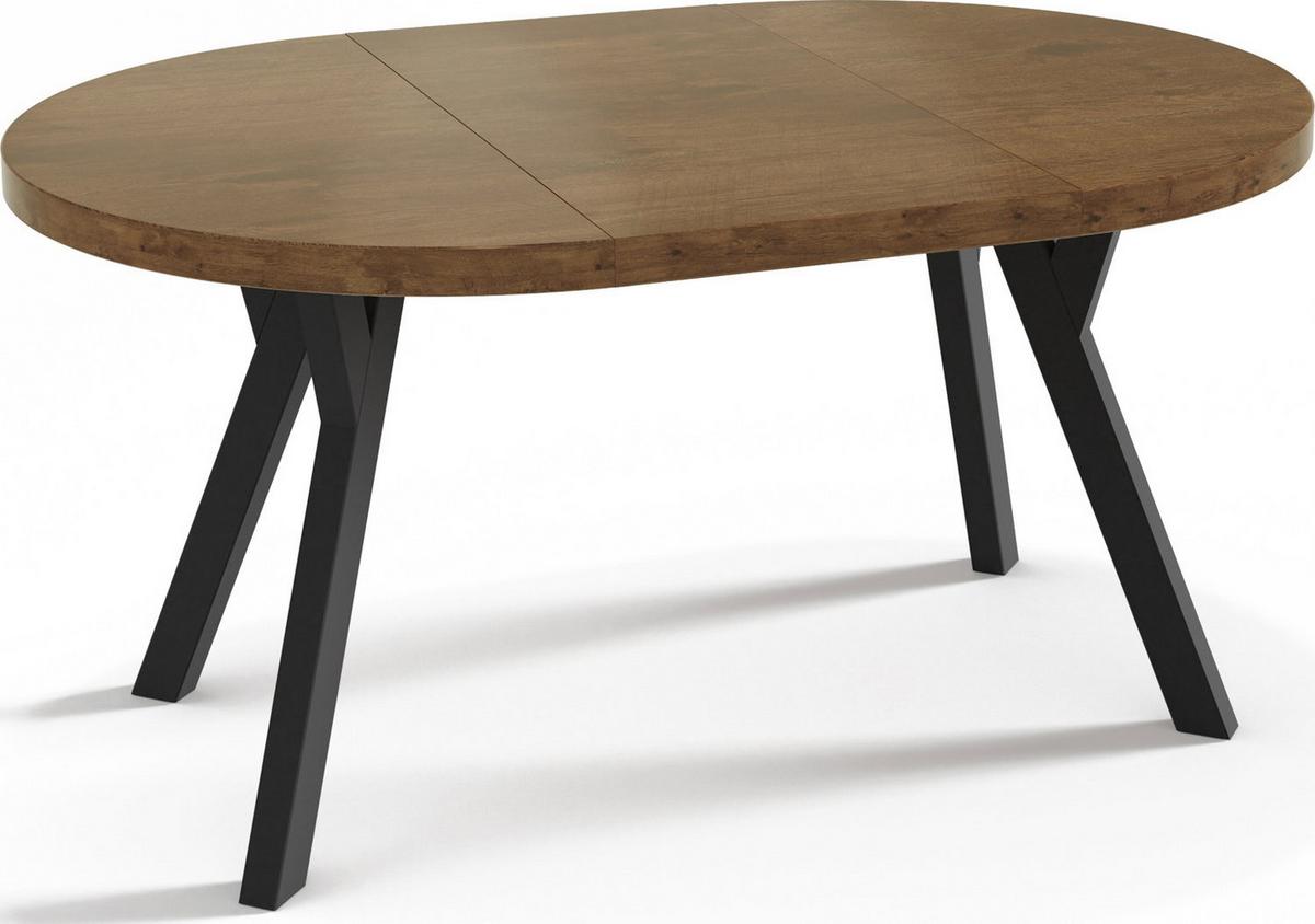 ESSTISCH Twixy runder ausziehbarer, Lefkas Eiche 100-200/100/76 cm - Alteiche/Schwarz, Holz/Holzwerkstoff (100/200/76cm) - WFL GROUP