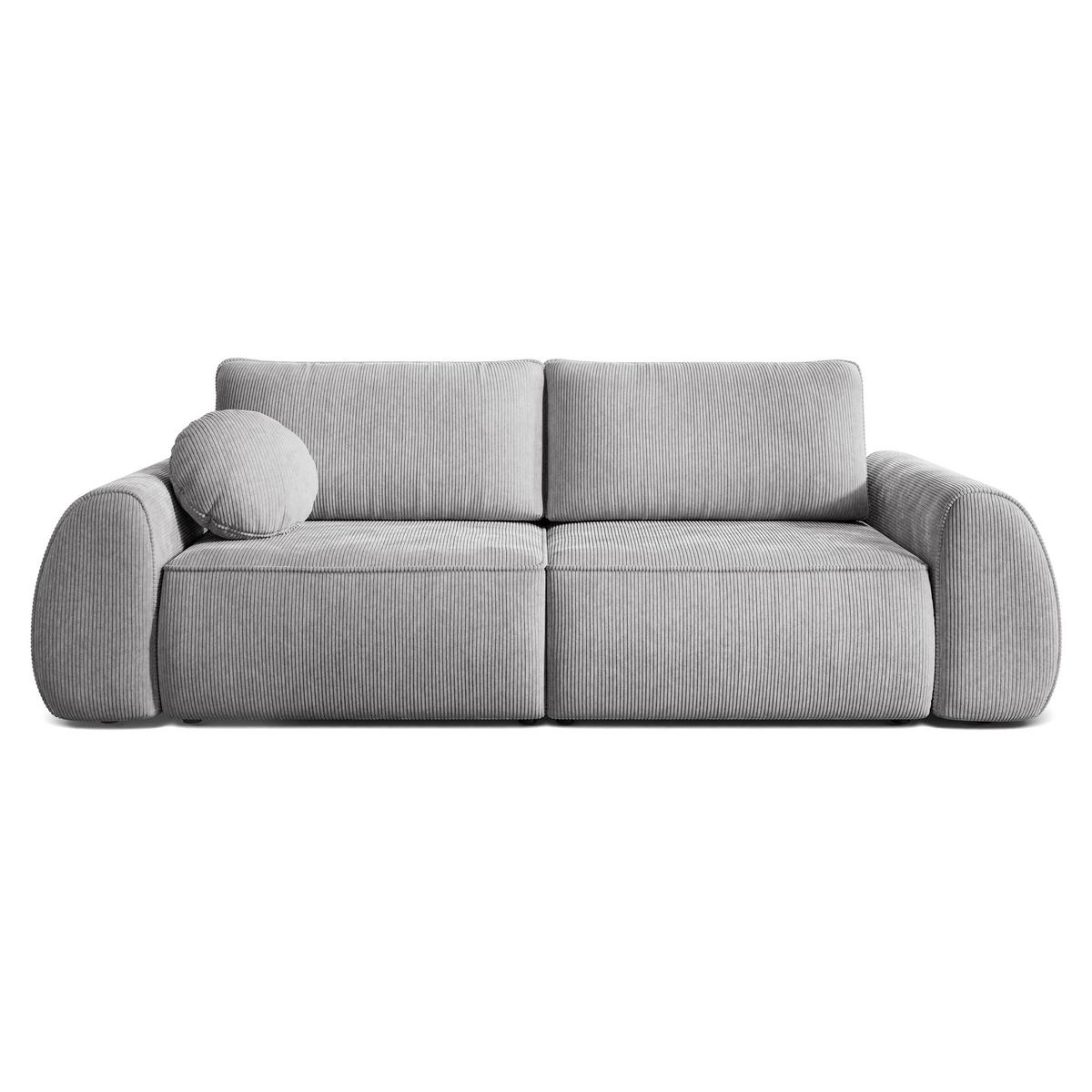 BETTSOFA ZEFEO Hellgrau Kordstoff mit Schlaffunktion - Hellgrau, Textil (264/96/106cm) - MASSENO