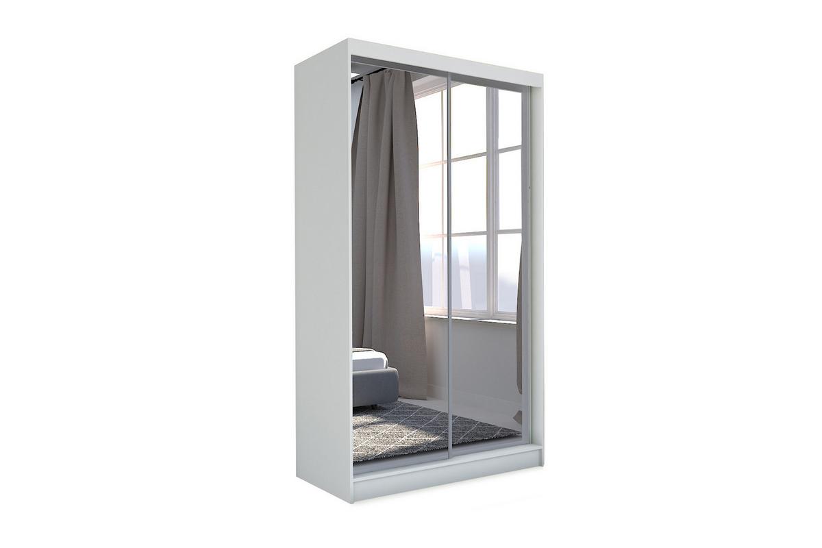 SCHWEBETÜRENSCHRANK BELLINA 150/216/61 cm 2-türig mit Spiegel Weiß - Weiß, Holzwerkstoff (150/216/61cm) - MASSENO