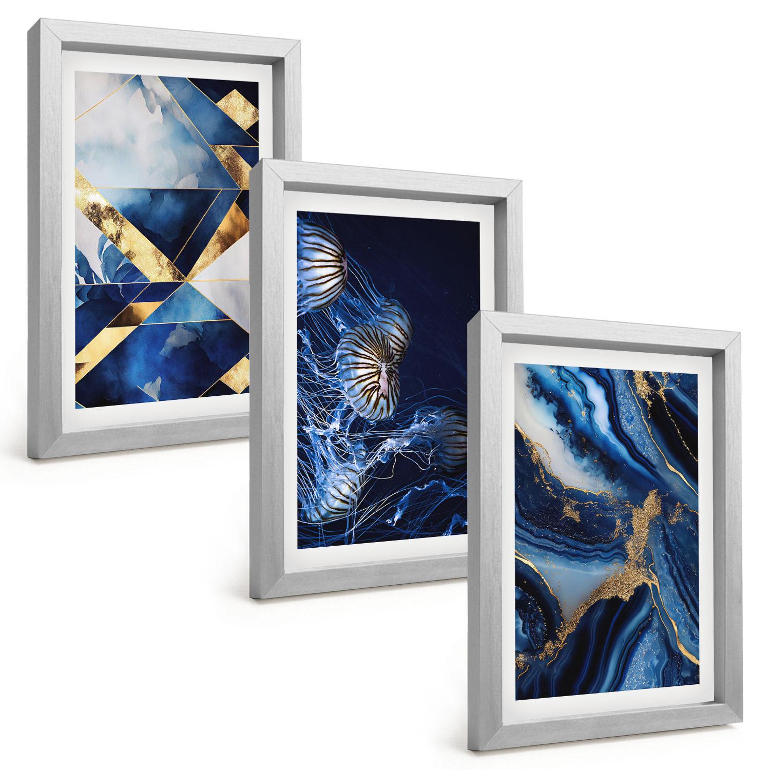 BILDER SET 3er Set - 20x30 cm Silberner Rahmen - Abstrakte, elegante Muster - Silberfarben, Kunststoff (20/30cm) - TULUP