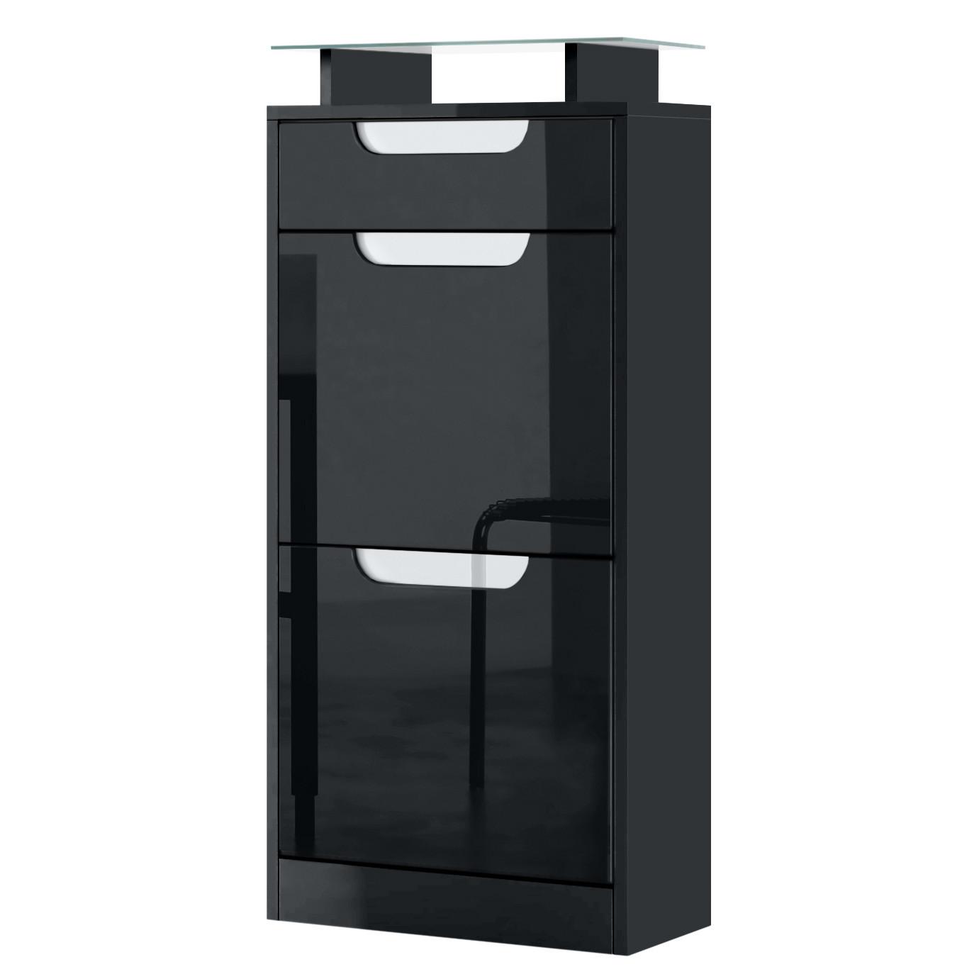 SCHUHSCHRANK Fiesta Schwarz Hochglanz / Weiß Hochglanz - Schwarz Hochglanz, Holzwerkstoff (46/104/23cm) - Vladon