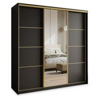 SCHWEBETÜRENSCHRANK VARO 200/205/60 cm 3-türig mit Spiegel Schwarz - Schwarz, Holzwerkstoff (200/205/60cm) - MASSENO