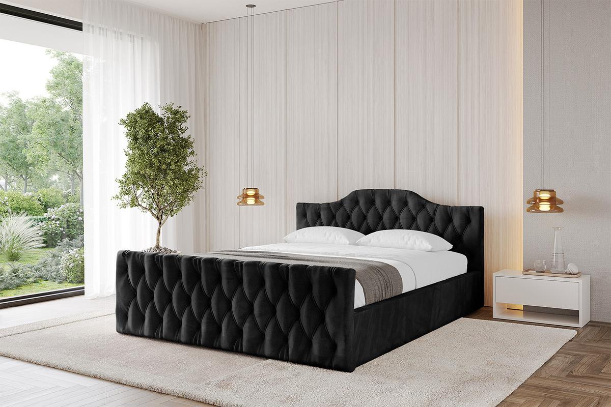 POLSTERBETT mit Bettkasten, Fußteil und Lattenrost, Boxbett mit Matratze H3/H4 - FALIO-Z-V1 120x200 Schwarz - Schwarz, Holzwerkstoff/Textil (120/200cm) - ALTDECOR