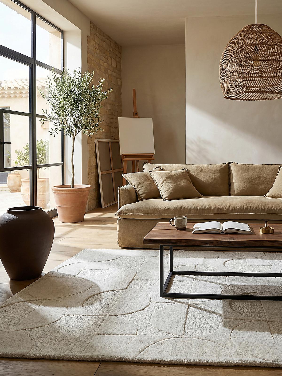WOLLTEPPICH DEBEN, geometrisch, aus Wolle, Elfenbein, 60 x 230 cm - Champagner, Textil (230/60cm) - KADIMA DESIGN