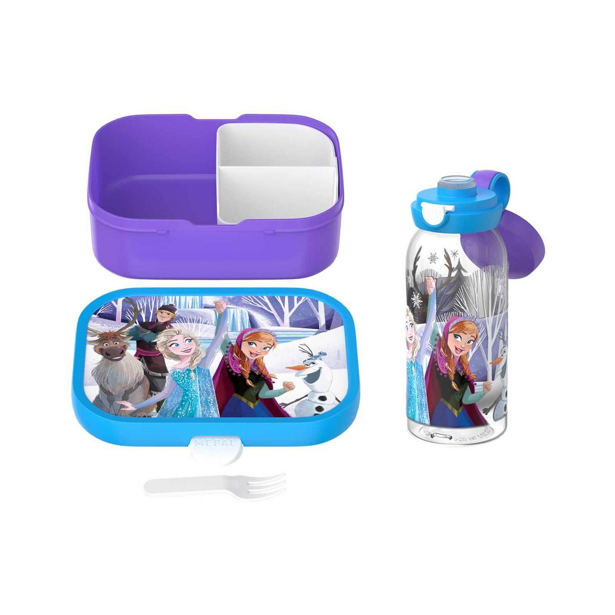 LUNCHSET (FLASCHE MIT KLAPPDECKEL) Campus Frozen Friends 600 ml + 750 ml 2-tlg. - Blau/Lila, Kunststoff (10.8/21.8/21.8cm) - Mepal