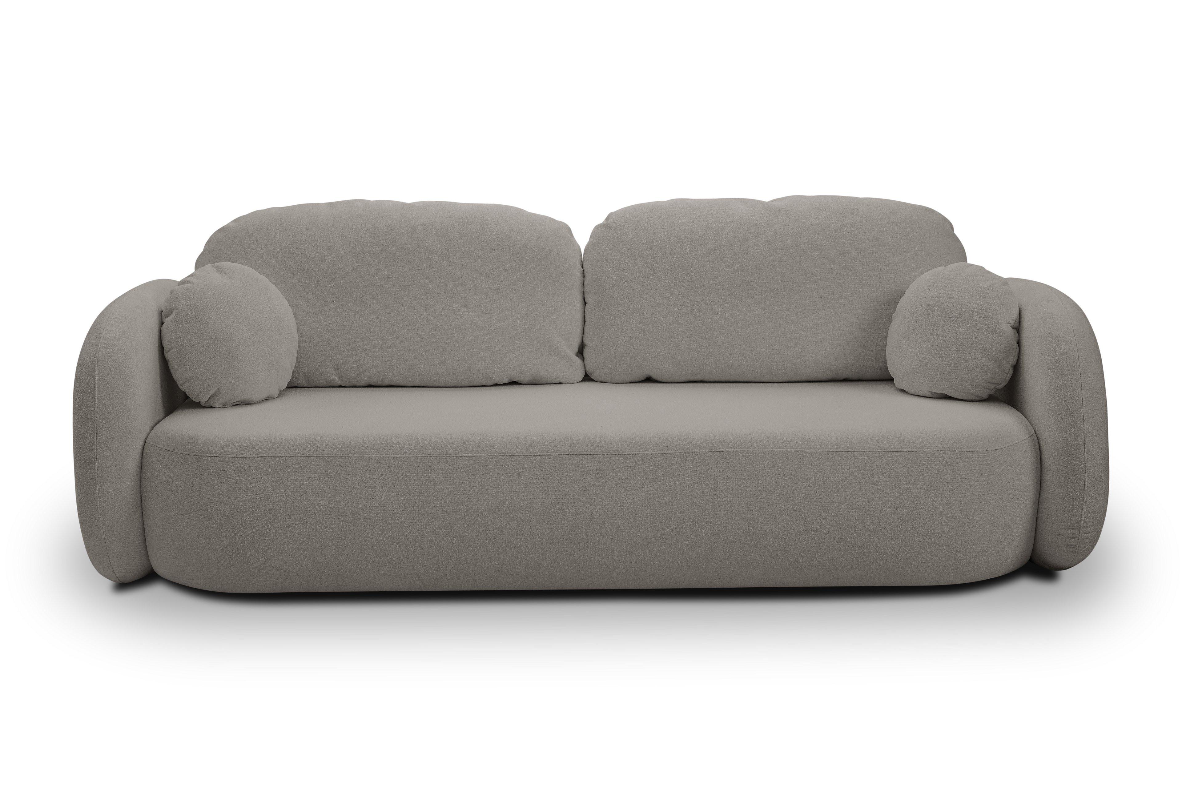 BETTSOFA AMICO Grau Bucle-Stoff mit Schlaffunktion - Grau, Holz (238/86.5/101cm) - MASSENO