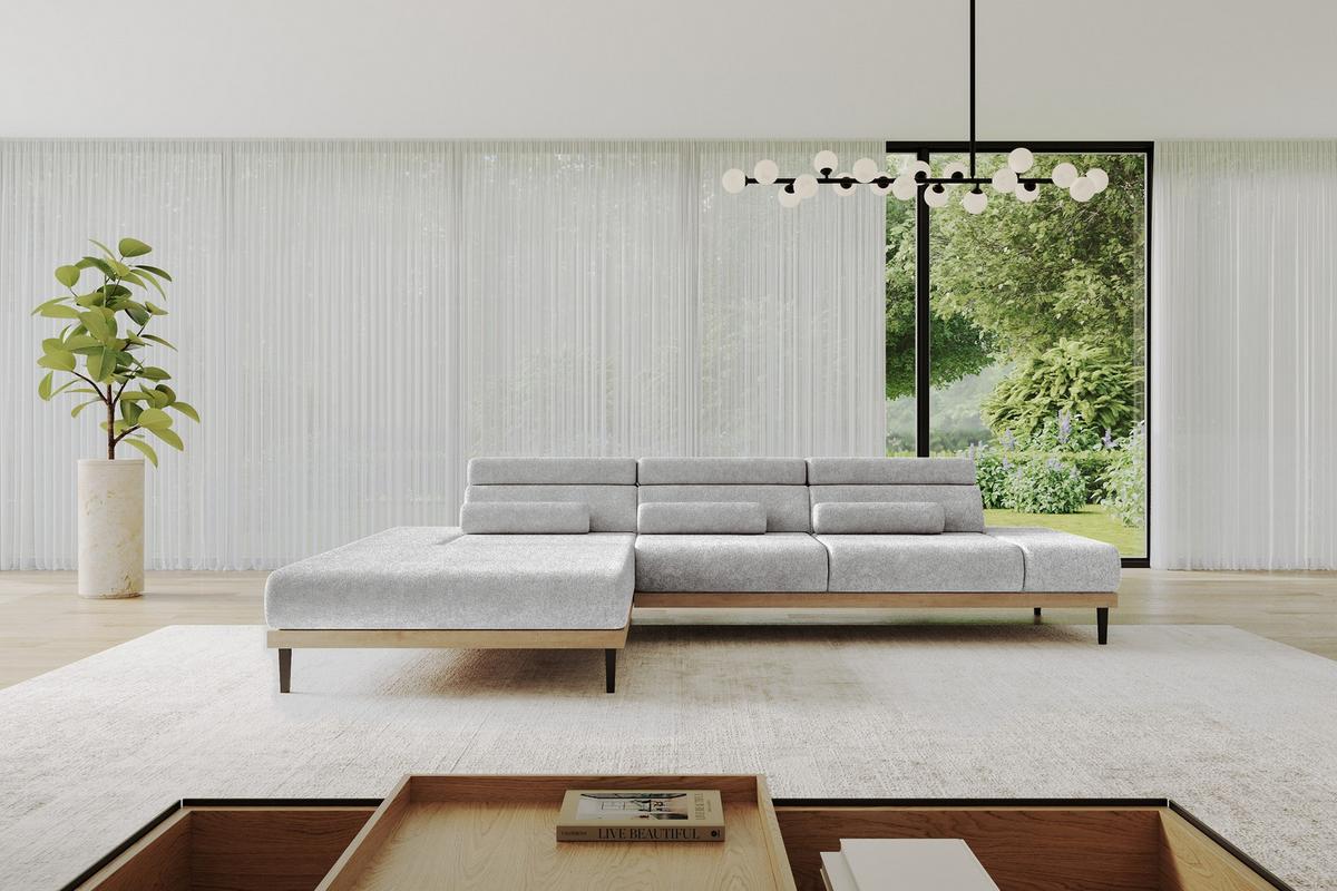 ELEKTRISCHES ECKSOFA Links MONA 316x205x85 Grau Velours - Grau, Holzwerkstoff/Textil (316/205cm) - ALTDECOR