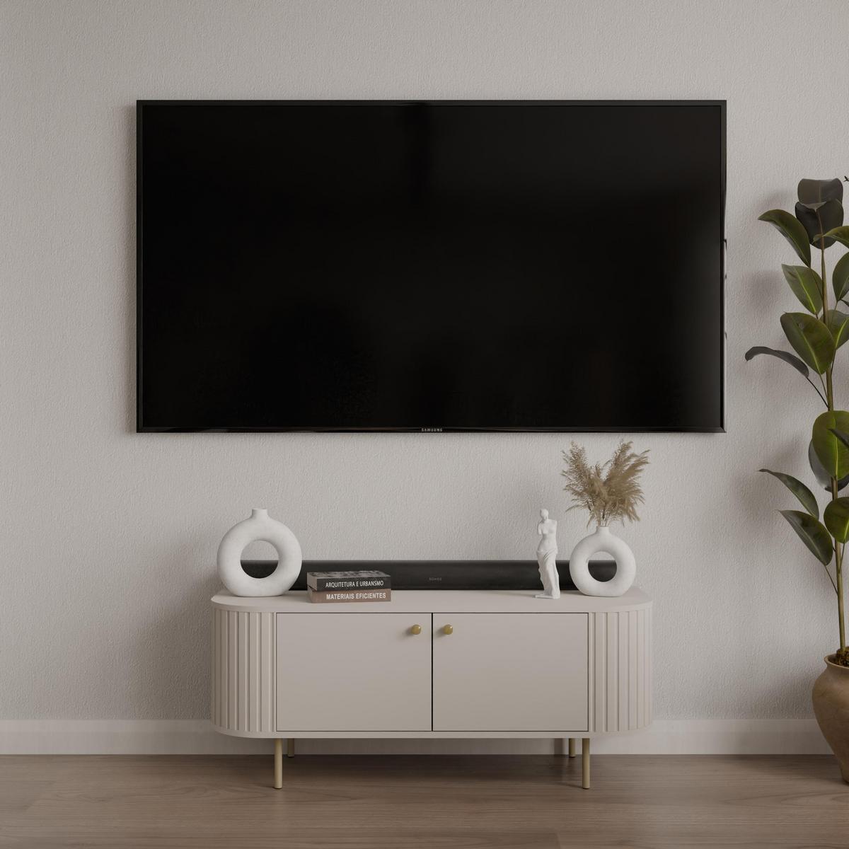 LOWBOARD Halay Beige, 2 Türen Moderne Rillenstruktur 123 cm, mit runden Kanten - Beige/Goldfarben, Holzwerkstoff/Metall (123/50/42.3cm) - AX Living