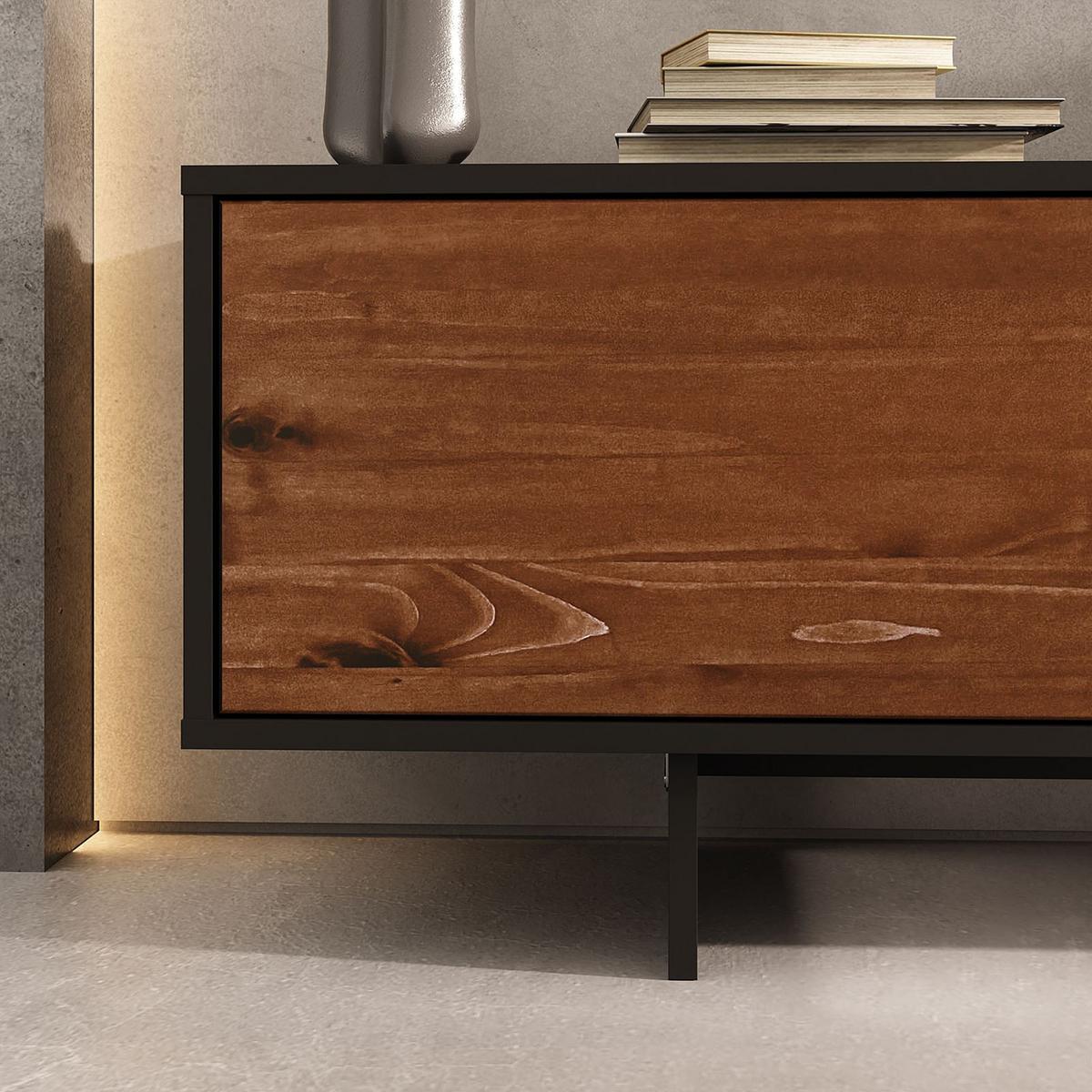 LOWBOARD ARTO schwarz/Kastanie - Kastanienfarben/Schwarz, Holz (184/42/39cm) - IDIMEX