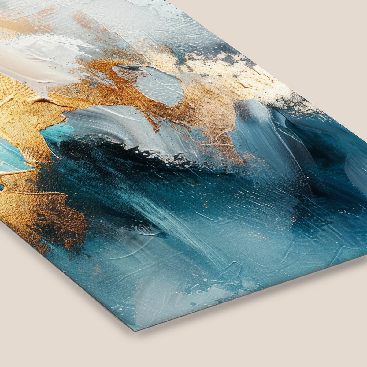 POSTER MIT RAHMENGERAHMTES BILD Abstrakt - Kunst - Gold - Blau 60x90 cm - Petrol, Papier (60/90cm) - MuchoWow