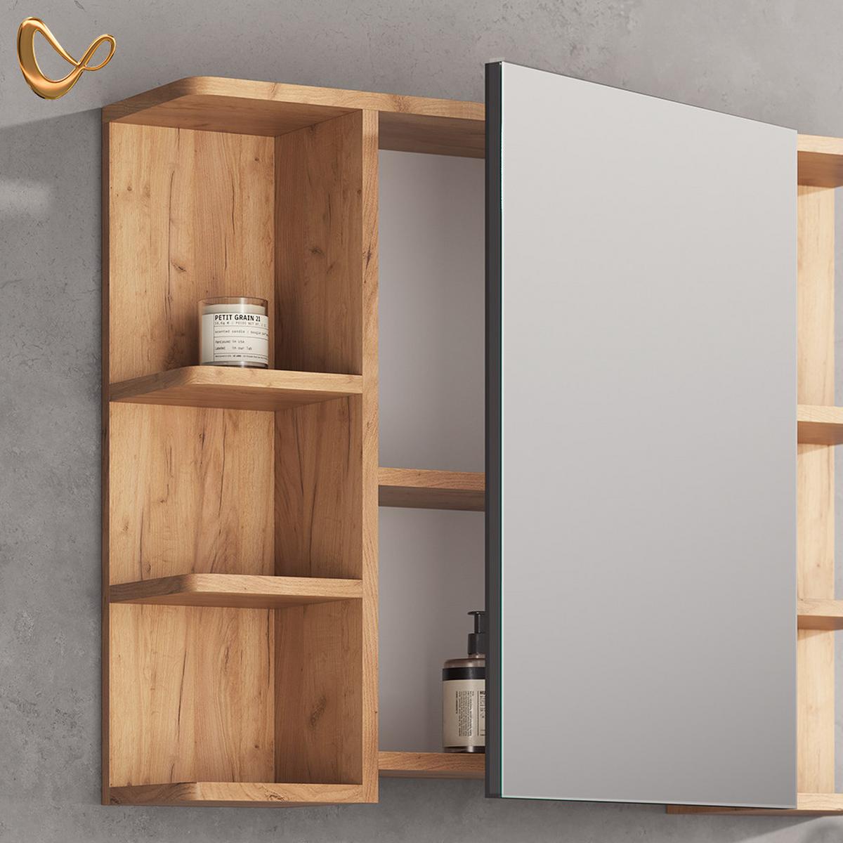 BADSPIEGELSCHRANK Fucino Goldkraft Eiche 79.6 x 64 cm - Honigeiche, Holzwerkstoff (79.6/64/21.2cm) - Livinity®