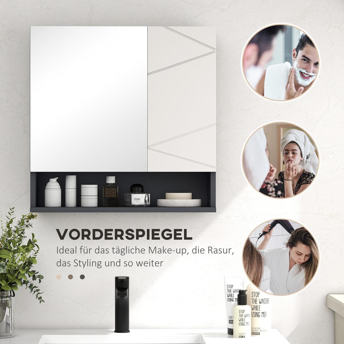 SPIEGELSCHRANK Spanplatte Glas Grau - Grau, Holzwerkstoff (55/55/17cm) - Kleankin