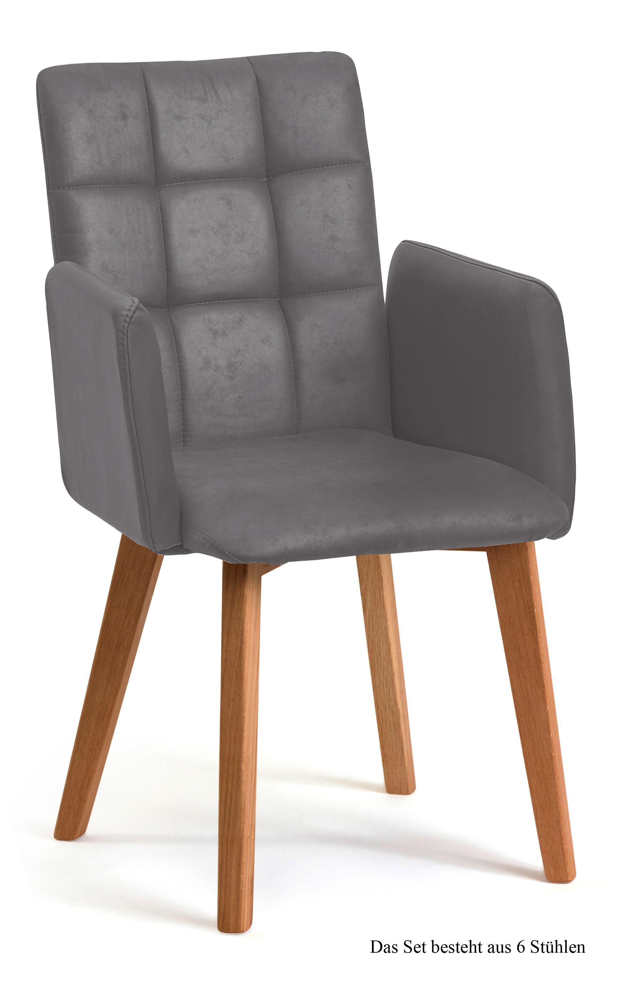 ARMLEHNSTUHL (6er-Set) Dareia 52x91x60 Eiche geölt/Grau - Eichefarben/Grau, Kunststoff (60/91/52cm) - 58aufmkessel