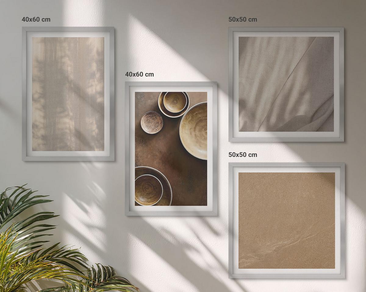 BILDER SET 4er Set - 50x50 cm & 40x60 cm Silberner Rahmen - Strukturen, Texturen, Minimalismus - Silberfarben, Kunststoff (50/50cm) - TULUP