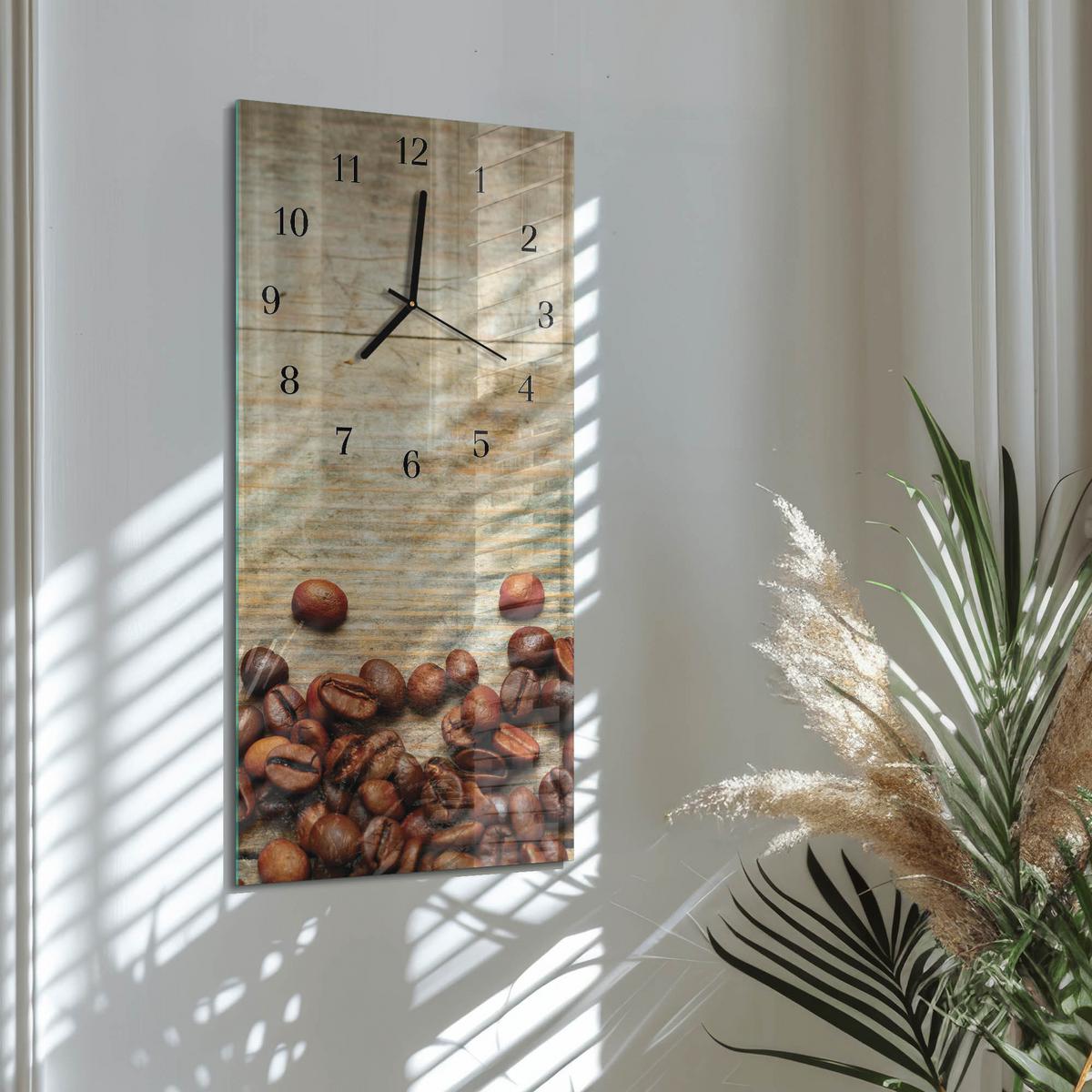 WANDUHR aus Glas 30x60 cm - Kaffeebohnen Holz - Braun, Glas (30/60/0.4cm) - TULUP