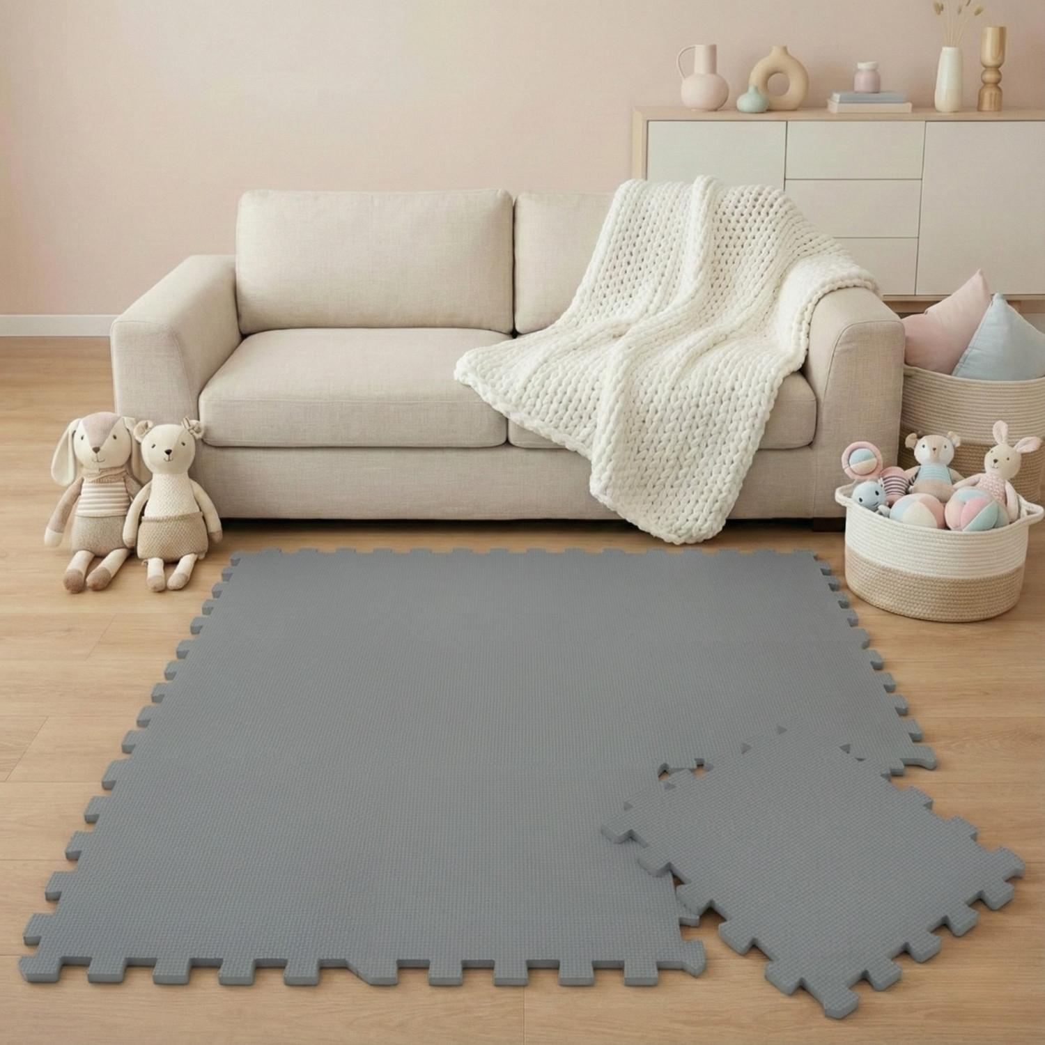 SPIELMATTE ab Null - 90/90/1 cm Puzzlematte Grau - Grau, Kunststoff (30/30cm) - Littletom