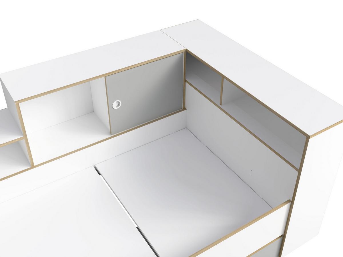 BETT 90 x 200 Weiß, Grau 231/89/126 - Weiß/Grau, Holzwerkstoff - RAUMHIRSCH FURNITURE