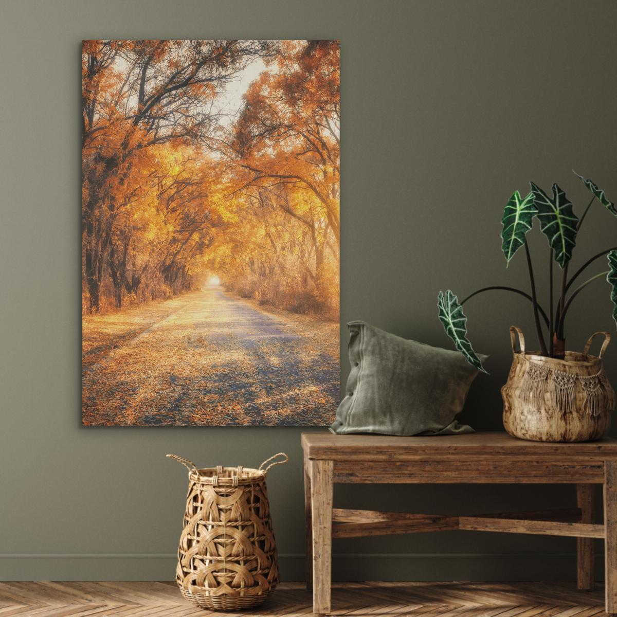 AKUSTIKBILD Wald - Herbst - Bäume - Waldweg - Natur Wanddeko 70x100 cm - Bernsteinfarben, Kunststoff (70/100/0.9cm) - MuchoWow