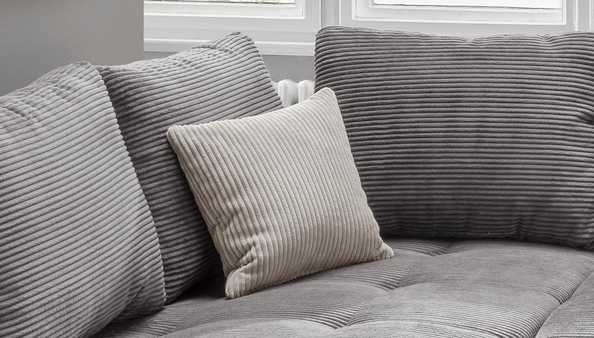 ECKSOFA mit Schlaffunktion, Wellenunterfederung, Ottomane links B298/T202/H84 cm, Liegefl. 154x227 cm, Cord Grau / 17202 - Beige/Silberfarben, Holzwerkstoff/Textil (298/202cm) - luma-home