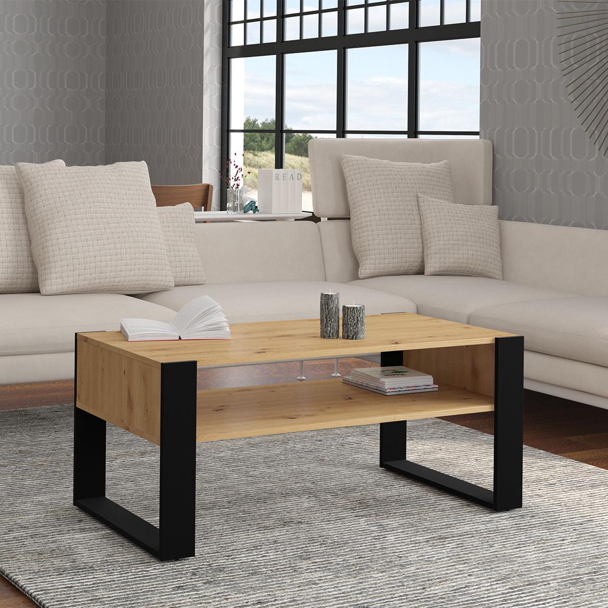 COUCHTISCH Nouka Holz und Schwarz - Schwarz, Holzwerkstoff (60/110/48cm) - Petits-meubles