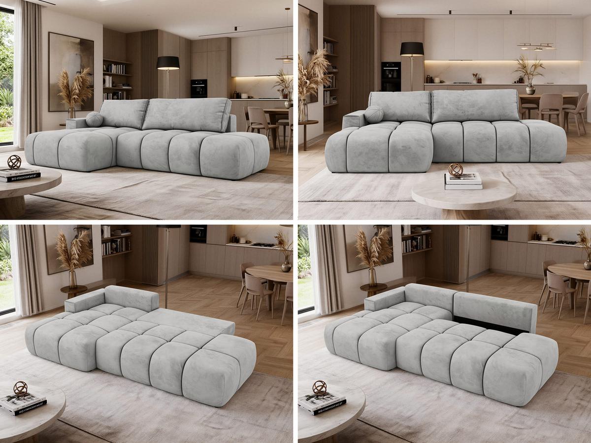 ECKSOFA LORAN L Hellgrau Velvet - Links - Hellgrau/Schwarz, Kunststoff/Textil (170/292cm) - MKS