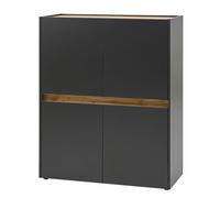 AKTENSCHRANK grau matt, Eiche Wotan 100 x 122 cm, Highboard 4-türig mit viel Stauraum - Eiche Wotan/Schwarz, Holzwerkstoff/Kunststoff (100/122/40cm) - Furn.Design